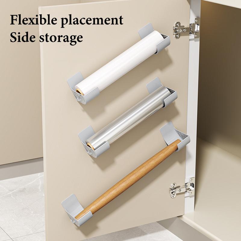2Pcs No-Drill Kitchen Storage Rack Set, Multi-Functional Fresh Film Garbage Bag Organizer for Cabinet Refrigerator Side