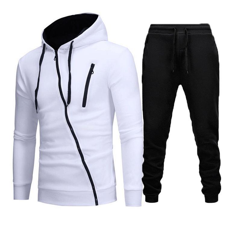 Neue Schräge Reißverschluss Lässige Slim Fit Kapuzen-Cardigans Hoodies Modische Oberbekleidung Herren-Sets