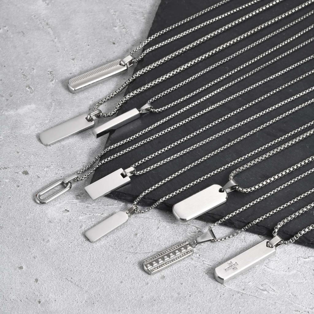 Vnox Mens Silver Color Bar Necklaces, Geometric Stainless Steel Pendant with Box Chain, Minimalst Metal Jewelry Gift for Him
