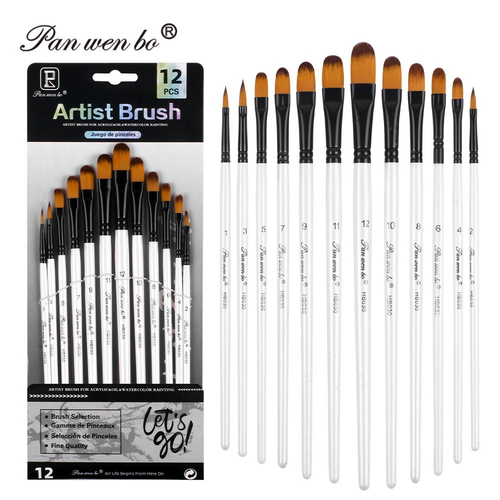 

12 White Rod Acrylic Brush Set Nylon Wool Oil Brush Wooden Brush Watercolor Pen Art Supplies Nail Round (12 pcs)