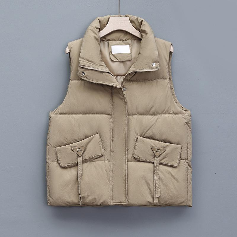 

Стильный хлопковый жилет без рукавов для женщин - Милый маленький жилет для весны, осени и зимы M (90-120 lbs) хаки