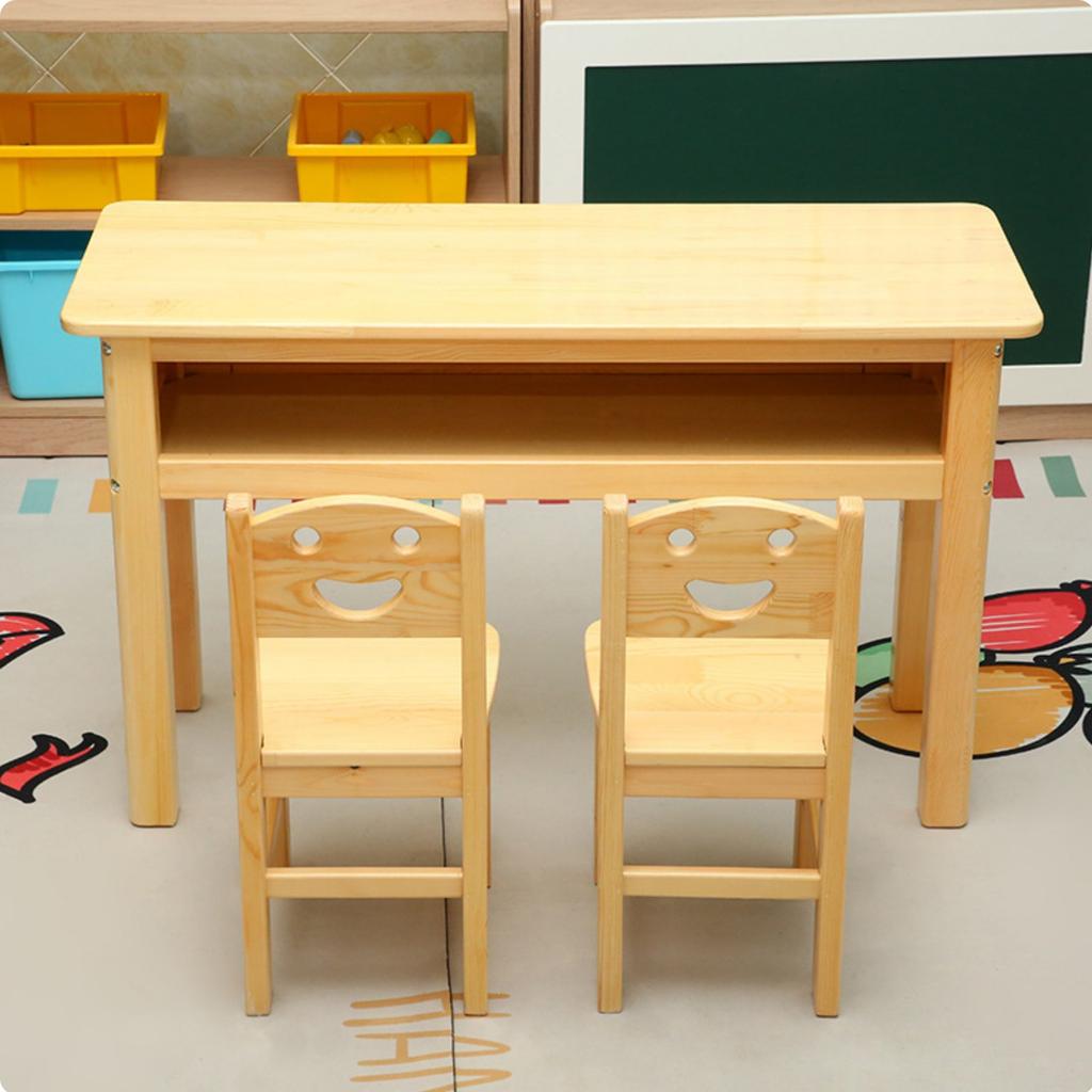 Hardwood Wood Kids Table and Chair Set Easy to Clean Kindergarten Classroom Table Wooden Craft Desk and Chair Set for Students