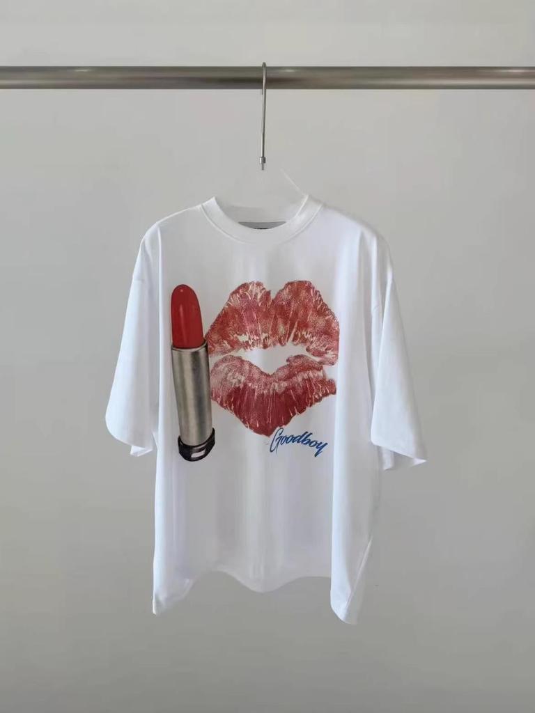 Nanyou 2026 Spring Lipstick Print Round Neck Loose Short Sleeve Women's T-shirt