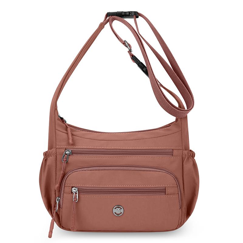Waterproof Nylon Crossbody Bag for Women Multi Pocket Shoulder Handbag with Wide Strap
