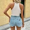 Summer Sleeveless Tassel Fashion Women Tank Top Solid Color Holiday Ethnic Style Casual Simple Knitted Vest Women Elegant Slim Fit Irregular Crop Tops