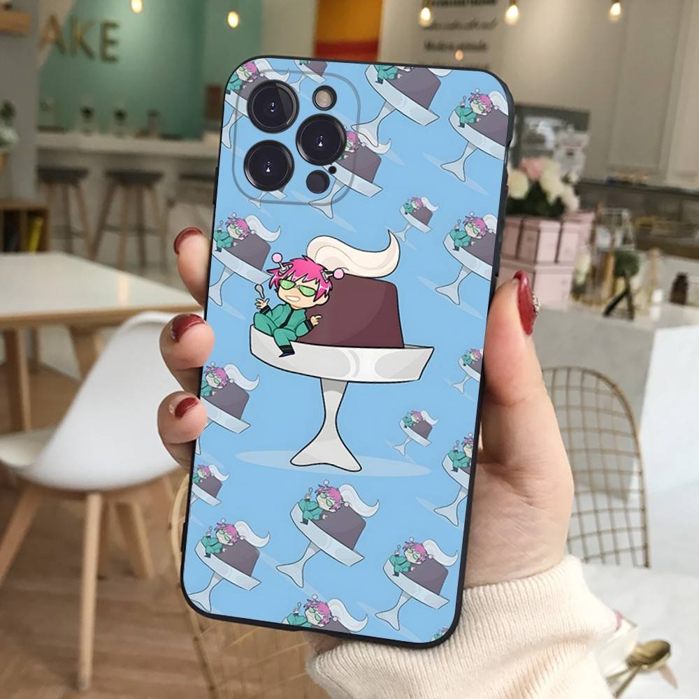 Cute Kitty Boy Saiki Kusuo Phone Case For IPhone 16 Pro Max 15 17 Plus 14 13 12 Mini 11 Black Cover