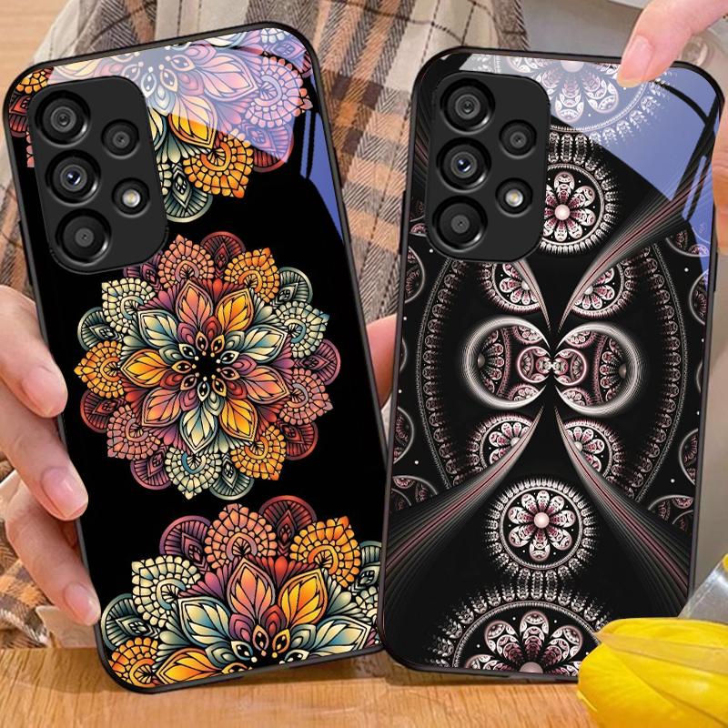 Buntes Blumentotem für Samsung Galaxy S10 S20 Plus S21 FE S22 S23 S24 FE S25 Ultra Schwarz Hartschale Handyhülle aus gehärtetem Glas