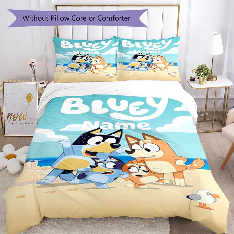 3Pcs Custom Name Bluey Bedding Set Duvet Cover Closure Includes 1Duvet Cover 2Pillowcases Soft And Comfortable For All Seasons
