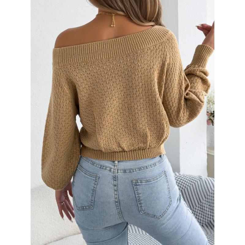 European American Casual Solid Color Off Shoulder Knot Long Sleeve Women Sweater