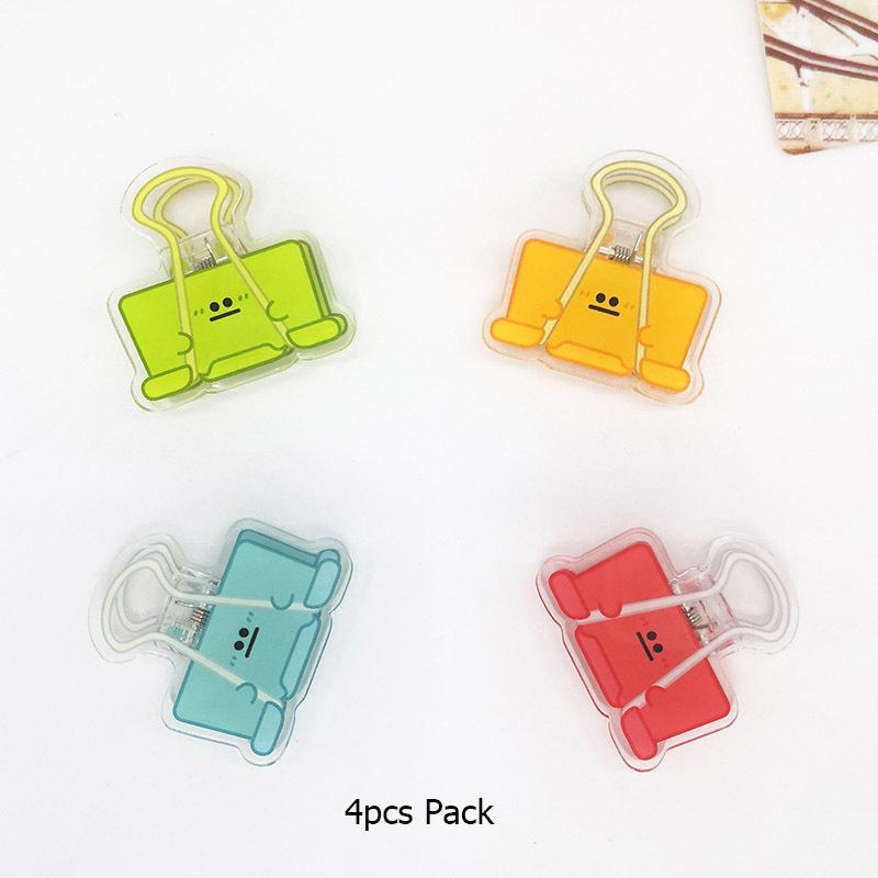 Mohamm 4pcs Pack Multicolor Cute Face Acrylic Binder Clip Planner Clips Paper Clamp Office Decorative Supplies School Stationery
