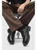 Men's Black Genuine Leather Derby Shoes - High-End, Round Toe, Formal/Casual, French/Japanese-Inspired.