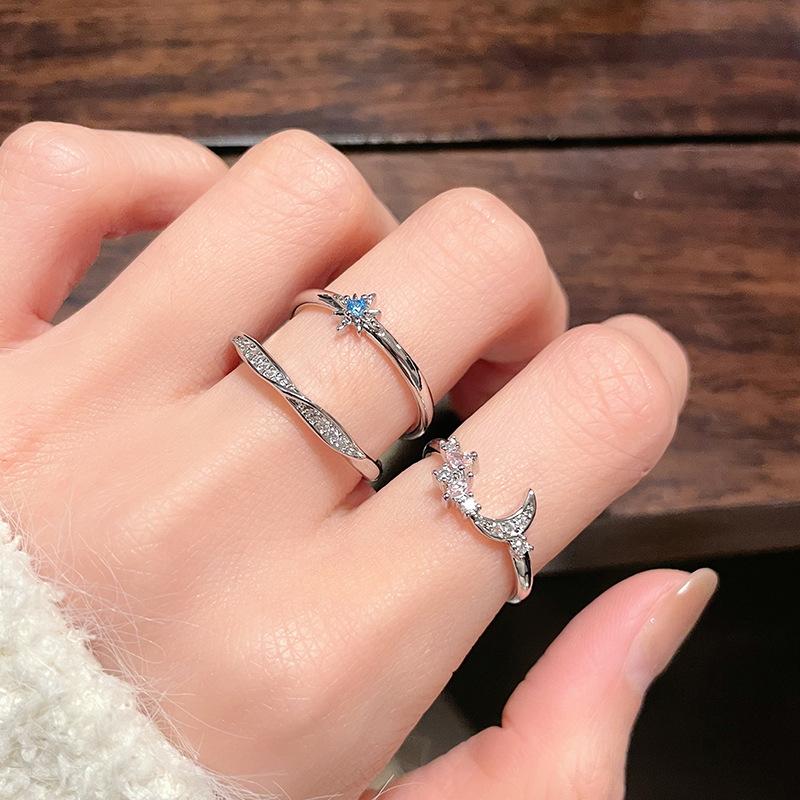 Nischendesign Mond Ubimos Schlichtes und modisches offenes Ring-Set Voll von Diamanten Zirkonring