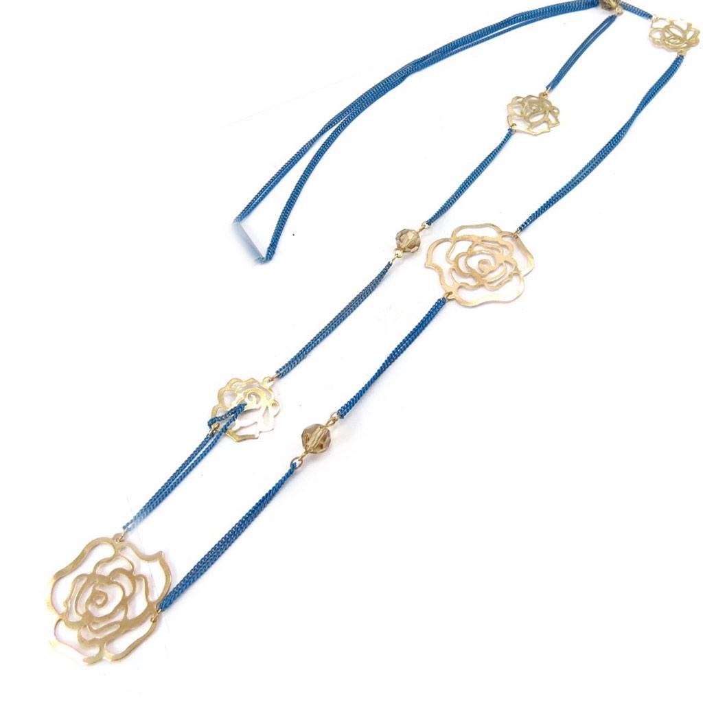 Les Trésors De Lily [K3170] - Sautoir Créateur 'Rosa Romantica' doré bleu