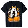 Vintage Halloween Ghost Holding Black Cat Groovy Floral  S-5XL Unisex T-Shirt