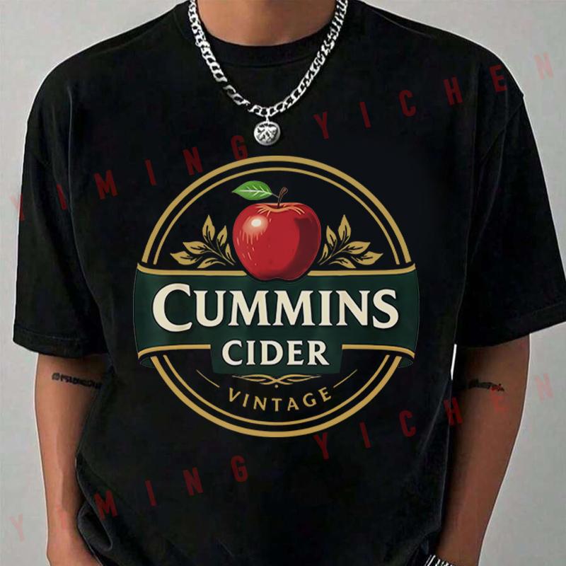 CUMMINS CIDER T-Shirt für Motorradfahrer mit stilvollem kreisförmigem Emblem in Gold & Grün