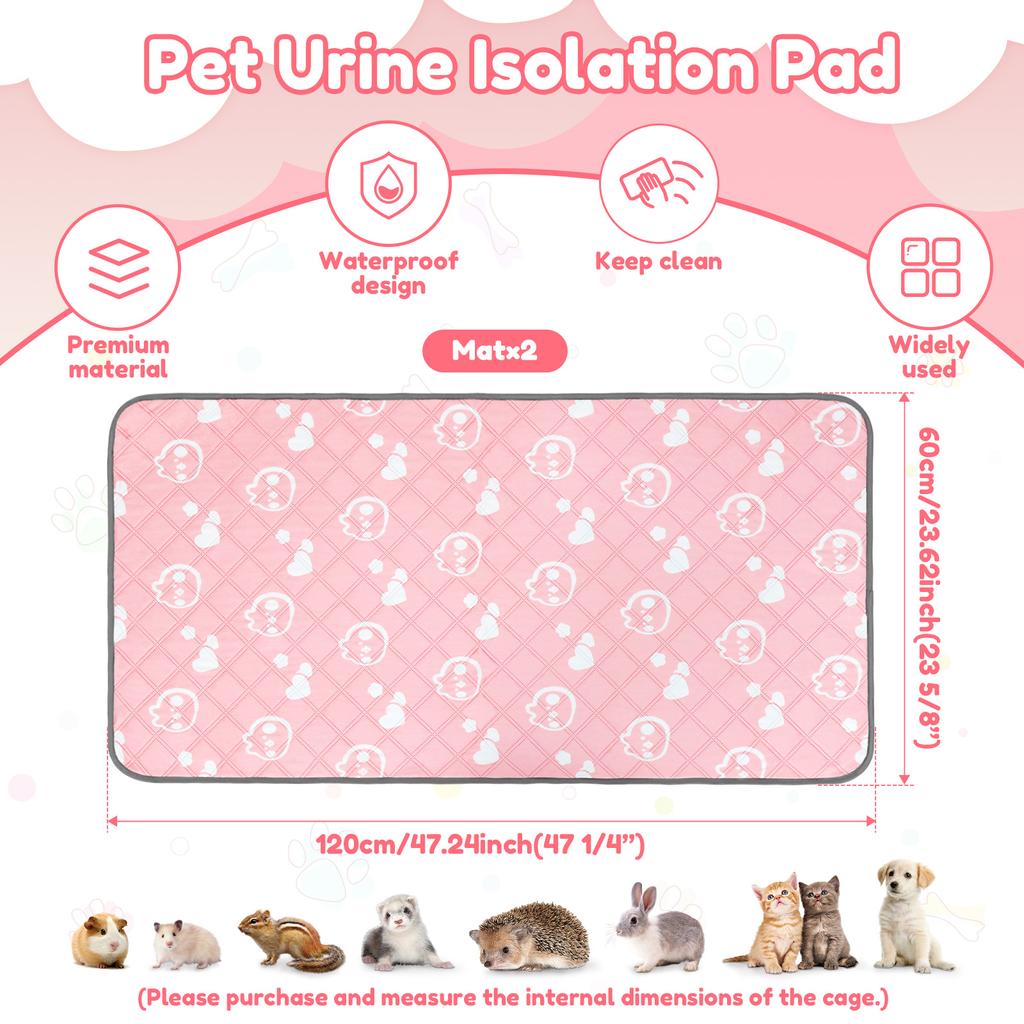 2Pcs Guinea Pig Pee Pad 47x24 Inch Puppy Kitten Blanket Bed Mat Absorbent Bedding Training Mat Reusable Small Pet Soft Sleep Mat