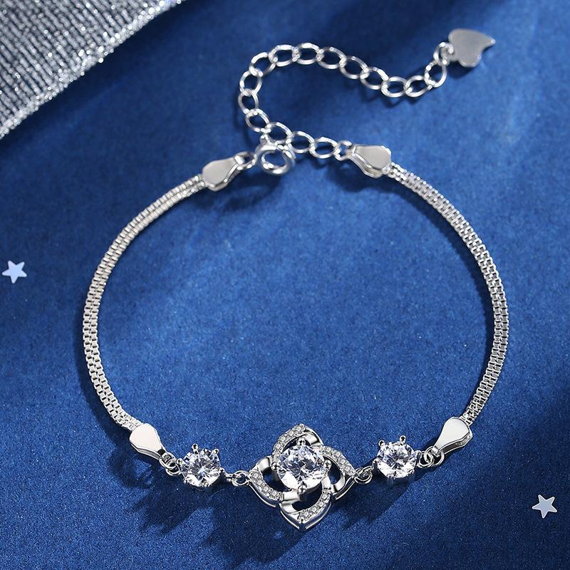Tancise 925 Sterling Silver Zircon Bracelet Jewelry Geometric Bead Chain Link Bracelets Fashion Fine Wedding Gift for Girlfriend Women