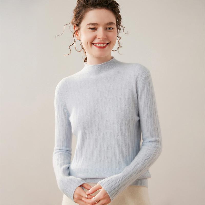 Women's Cable Knit Cashmere Sweater - 12-Gauge, Lychee Pattern, Half-High Neck, Fleece Lining, Twist Design, Wool Base Layer