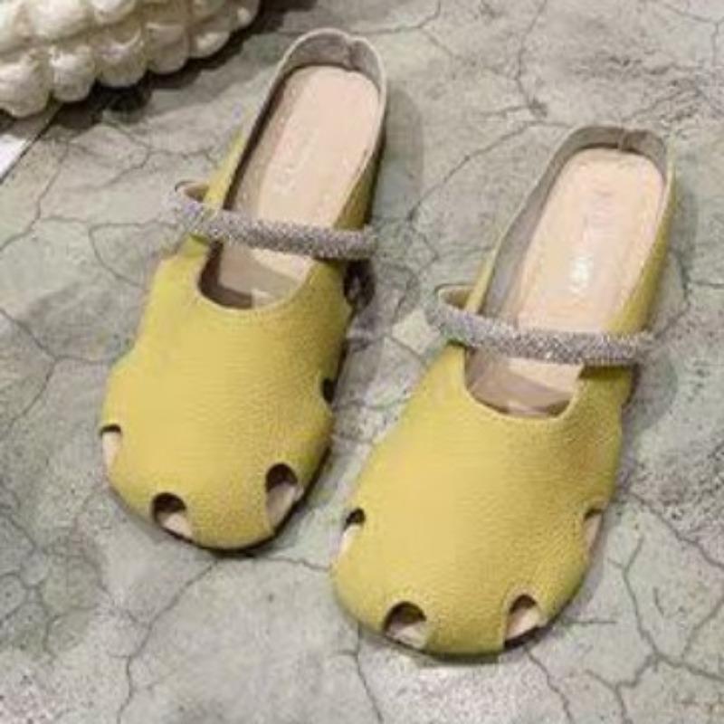 New Slippers Wear Jelly Soft Bottom Hollow Hole Slippers Soft Leather Super Soft Breathable Bag Head Half Slippers Women