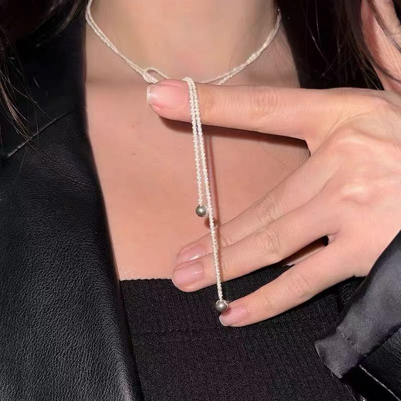 Elegante Damen S925 Sterlingsilber Perlenanhänger Halskette - Leichte Luxus Schlüsselbeinkette
