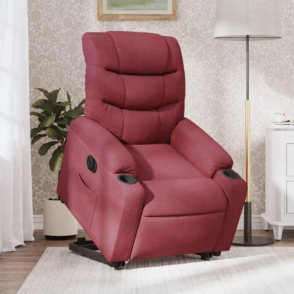Electric Recliner Chair with Rising Function Burgundy Fabric