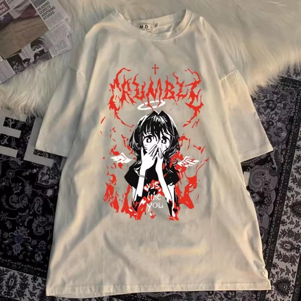 

Harajuku Gothic Punk Cartoon Short Sleeve TShirt ONeck Women Summer Ulzzang Hip Hop Loose Casual Harajuku Graphic T Shirts 4XL