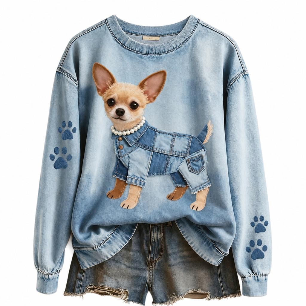 Felpa girocollo da donna con stampa animalier, vestibilità larga, pullover casual