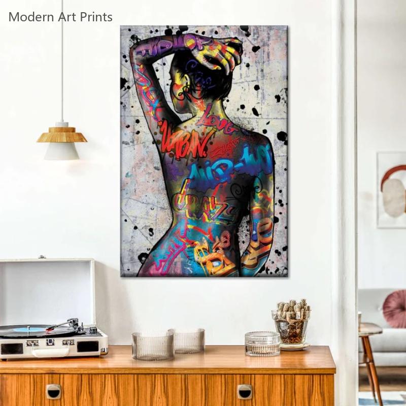Graffiti Sexy Akt Ženský Portrét Tělo Nástěnné Umění Plátno Malba Plakátový Tisk Domácí Dekorace pro Obývací Pokoj Bez Rámu