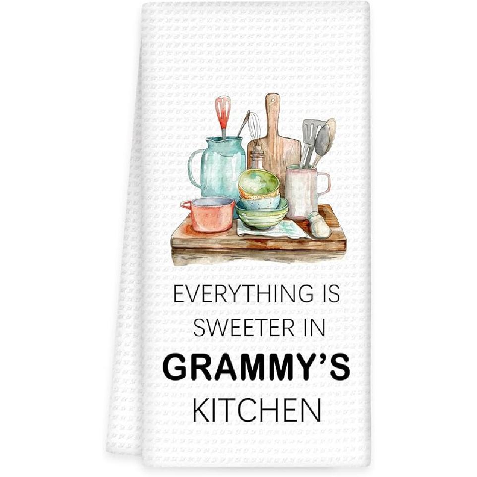 Grammy Gifts for Grandma Kitchen Towels -Gifts for Grammys Mothers Day Hand Towels, Sweeter in Grammy's Kitchen Decorative Dish Tea Towel, Grammys