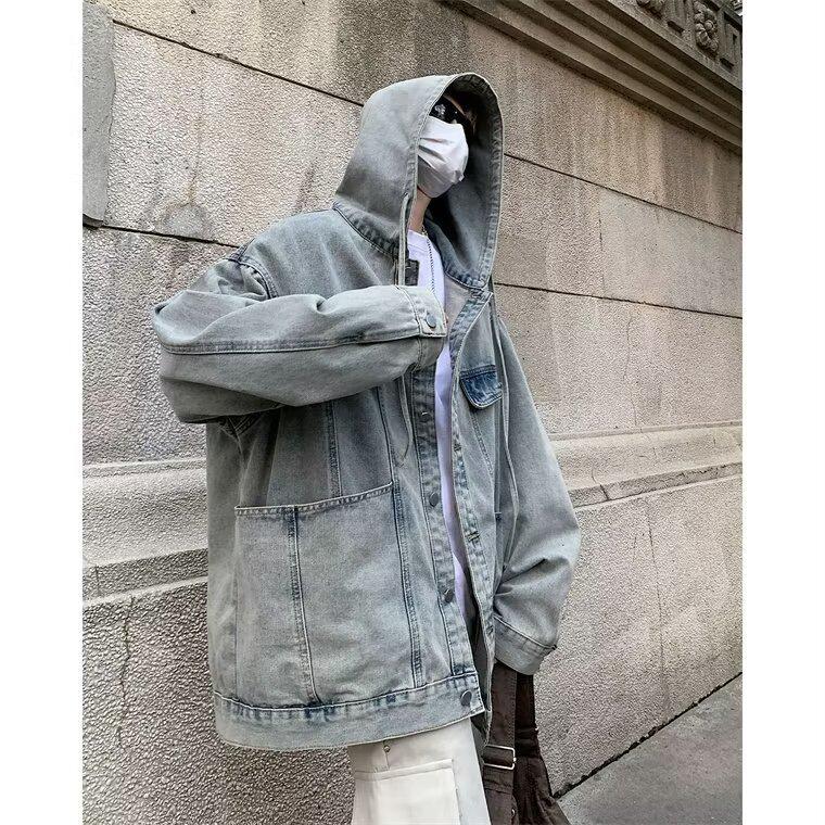 Men's Trendy Distressed Denim Hooded Jacket - Fashionable Spring/Autumn Loose Fit