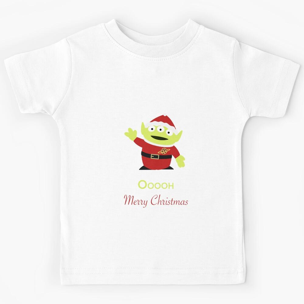 Cute Merry Christmas Alien with Green Background  Kids T-Shirt 100