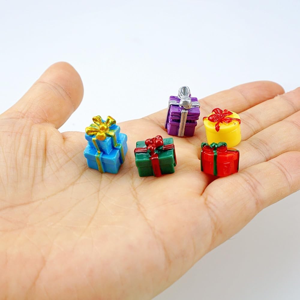 5 Style 30 PCS Miniature Resin Presents Boxes Colorful Micro Holiday Presents for Crafts Festival Tabletop Decors