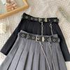 QYY Mini Pleated Stylish Includes Innerwear Skirt, Women's Skirt, Flared, High-Waisted Skirt, A-Line, High-Waisted, Belted, Bottoms, Leg-Slimming,