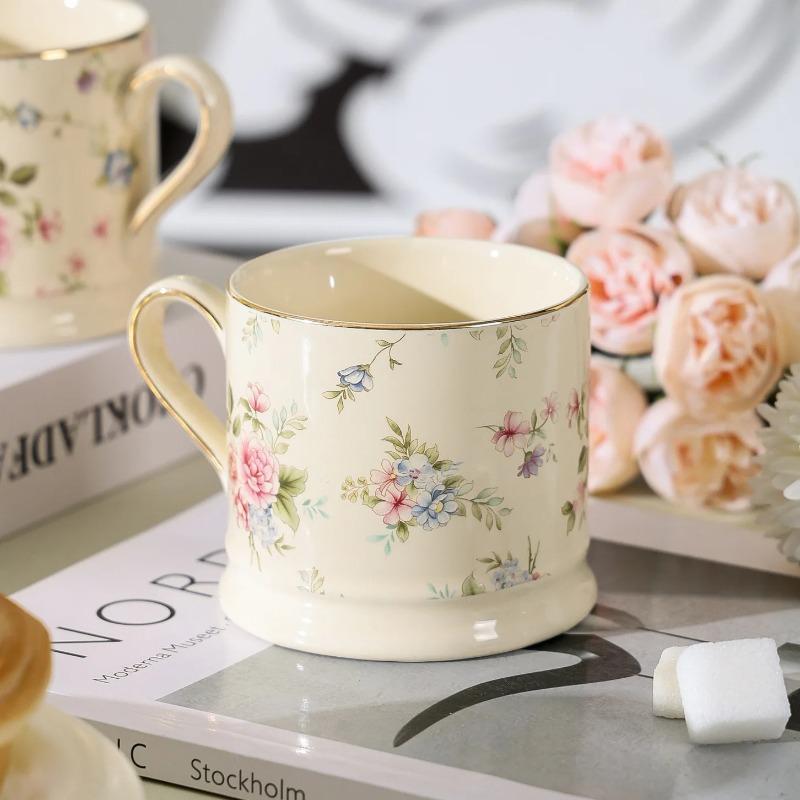 European Light Luxury Floral Mug High Value Retro Home Coffee Cup  Style Gold Afternoon Tea Ceramic Cups