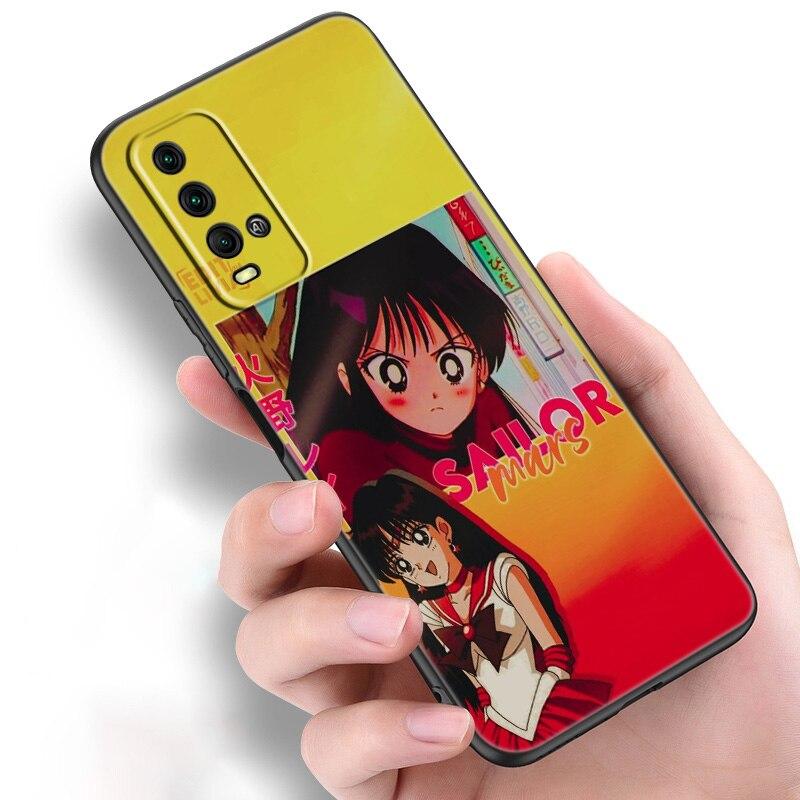 Japan Anime Moon Cartoon Cat Silicone Phone Case For Xiaomi Redmi Note 11 10 9 8 Pro 11T 10T 10S 9S 8T 9 9A 9C 9T Black Cover