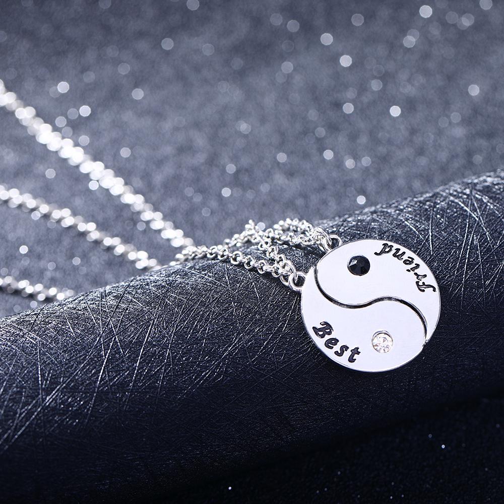 New Best Friends Yin Yang Taiji Pendant Necklace Set For 2 BFF Jewelry Taichi Round Crystal Choker For Bestie Friendship Gift