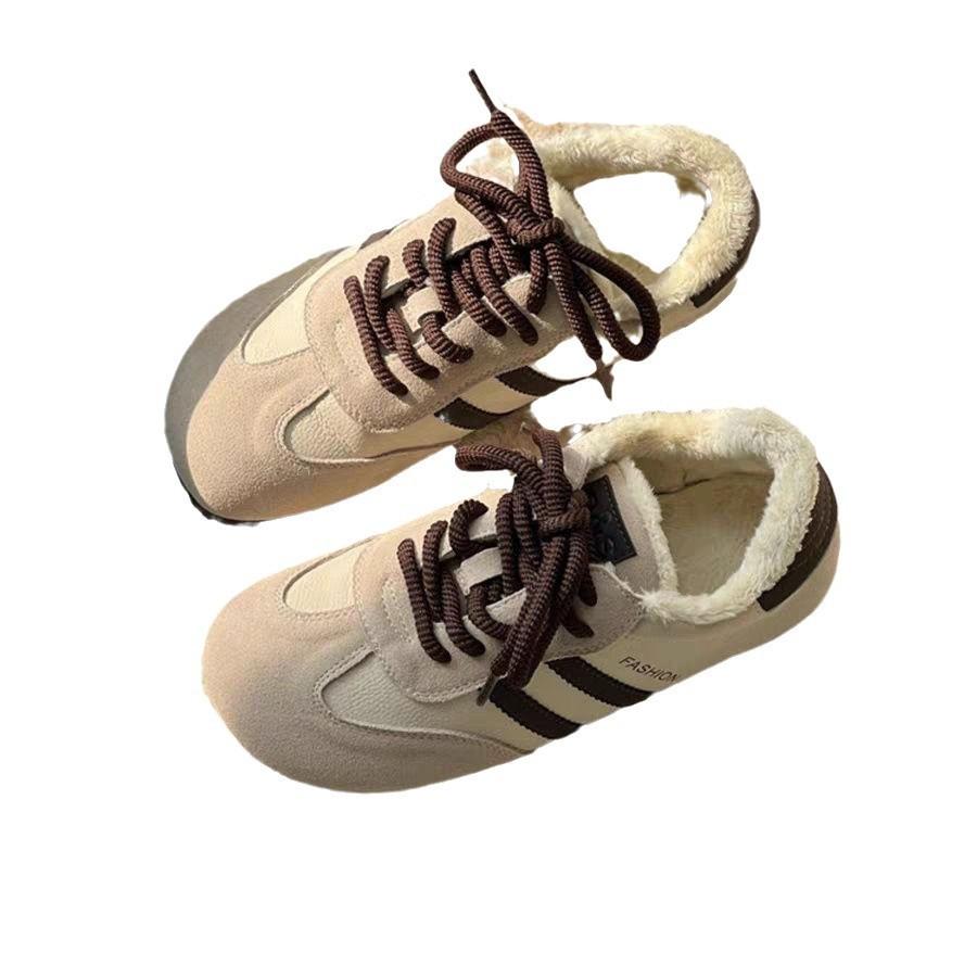Soft Leather German Training Shoes Women's Winter Velvet Warm Cotton Shoes New Versatile Casual Board Shoes Non-slip Snow Boots