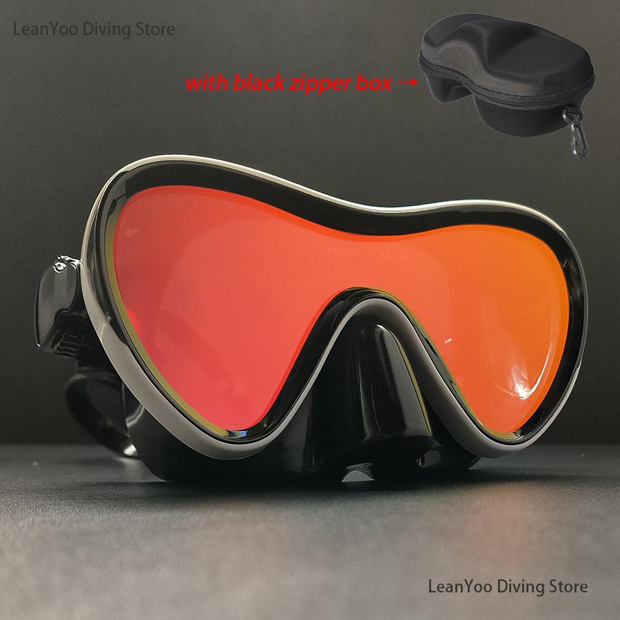 Dış Mekan Aynalı Temperli Cam Şnorkel Maskesi UV Korumalı Dalış Gözlüğü Yüzme İçin Siyah Fermuarlı Kutuda Paket