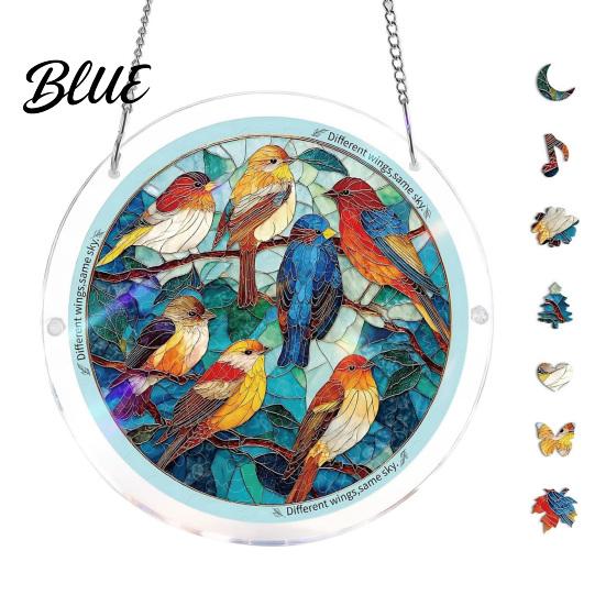 Vibrant Light Projection Decor Acrylic Puzzles Sun Catcher Stained Glass Effect Window Hanging Decor Colorful Catcher Hummingbird Flowers
