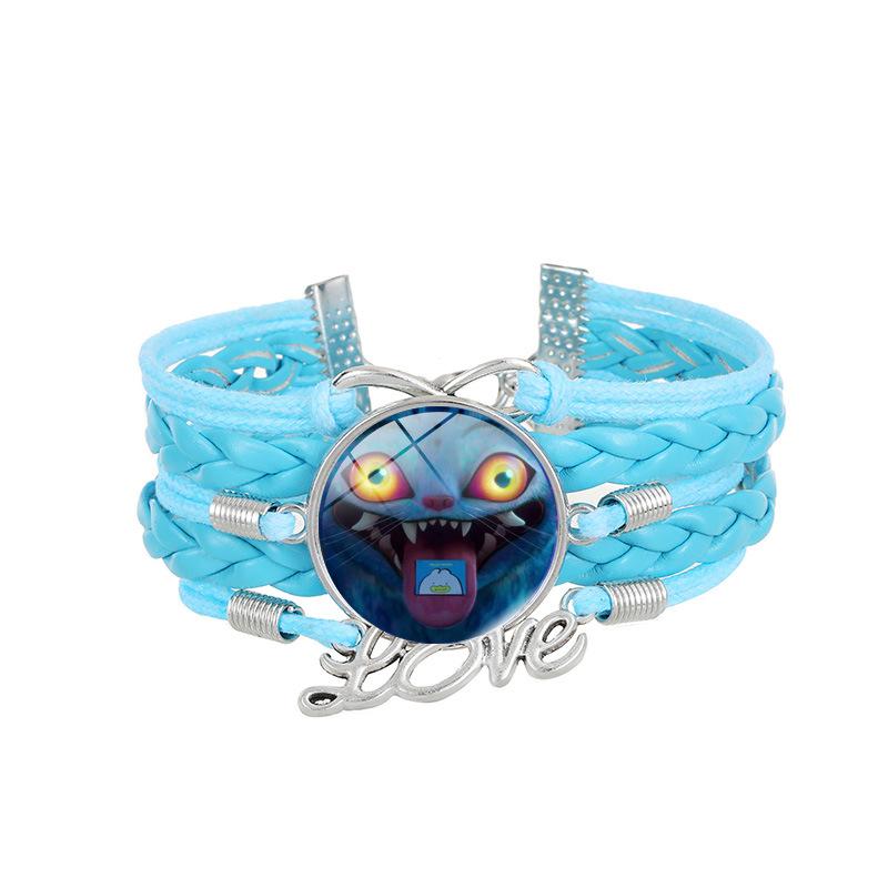 1Pc Demon Hunters KPOP Cartoon Time Gem Bracelet, Leather Braided Blue Multi Layer