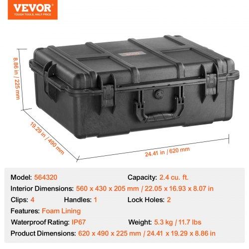 VEVOR Weatherproof Hard Case, Heavy Duty Protective Dry Box Case with Pre-cut Foam, and Retractable Pull Handles for Travel, Hunting, Military