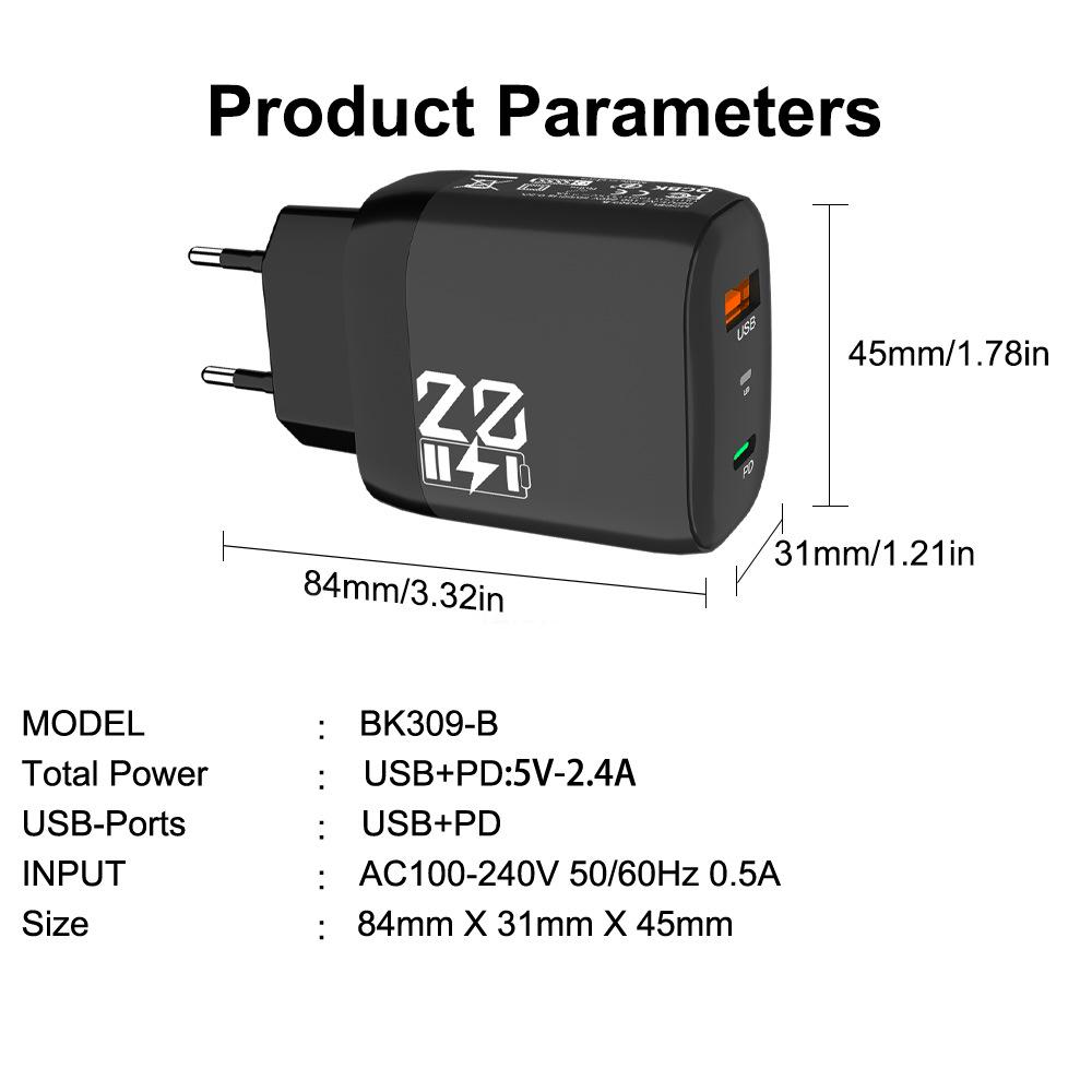 2.4A Dual USB Charger with 2-Port Head, US/EU/KR/UK Compatible, Travel Charger