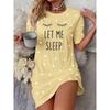 Women "Sleep" Slogan Eyelash Nightgown - Comfortable Short Sleeve Round Neck T-Shirt Dress