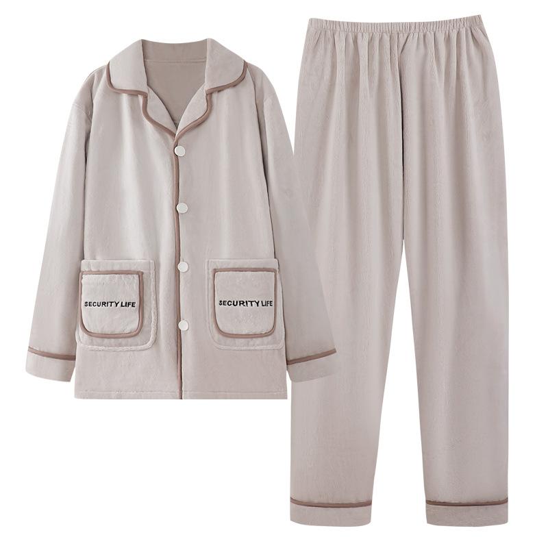 Pajamas Men'S Autumn And Winter Coral Fleece Fleece Thickened Men'S Flannel Can Be Worn Outside Men'S Loungewear Suit