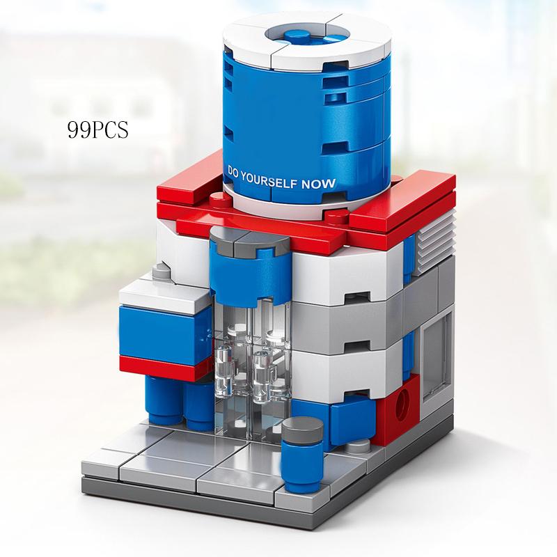 Mini Shop Market Street View Sets Model Building Blocks Hamburger Restaurant Retail Store Creative Architecture Friend Girl City