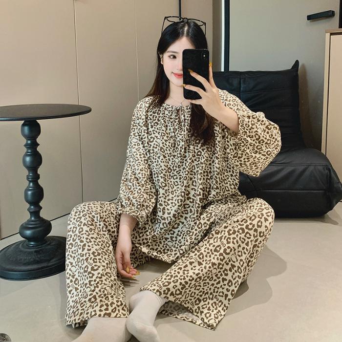 Women's Spring/Autumn Pajama Set: Long Sleeve & Pants, Loose Fit, Sweet Lazy Style, Suitable for Indoor & Outdoor Wear