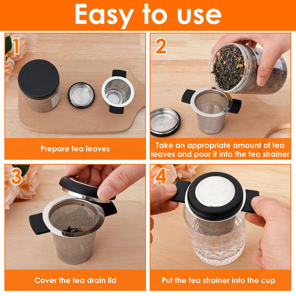 2/4Pcs Tea Infuser with Handle , Stainless Steel Tea Diffuser Fine Mesh Filters , Hanging On Teapots Mugs To Steep Loose Tea