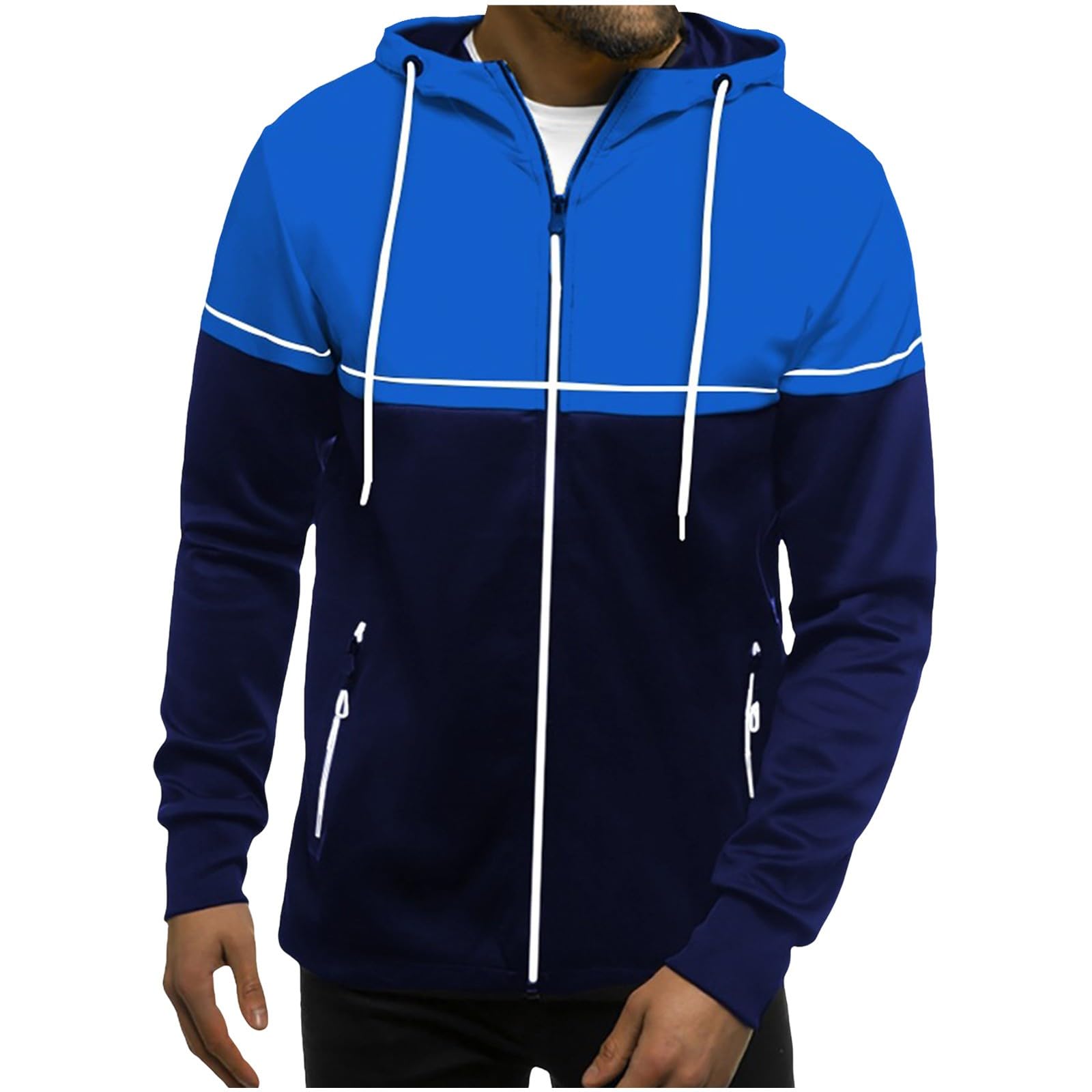 

Men Zip Up Jackets Sweatshirt Hooded Winter Coat Sports Outerwear Fall Fashion Clothes XL