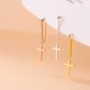 Beautiful Elegant Solid 925 Sterling Silver Cross Tassel Chain Stud Earrings for Women Jewelry
