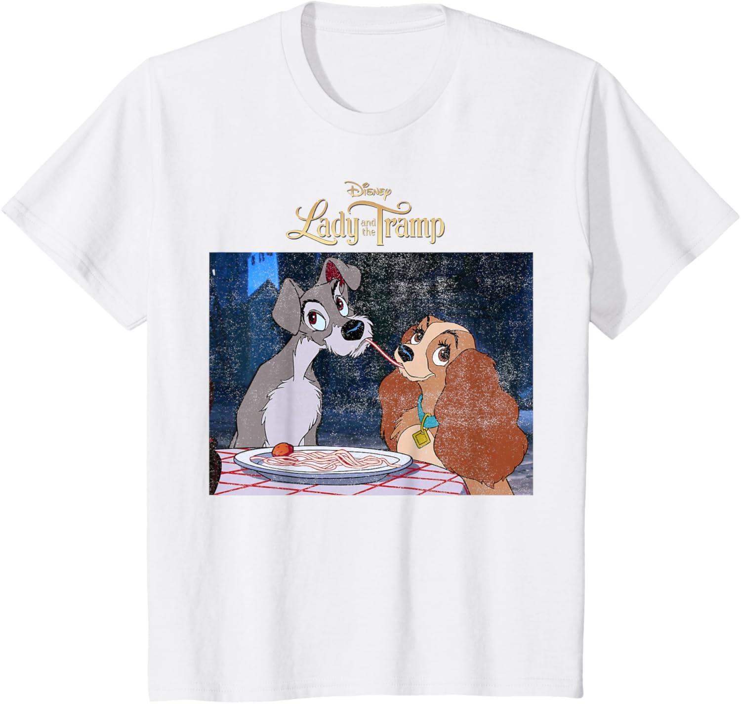 Hot Fashion Disney Lady and The Tramp Iconic Scene Logo T-Shirt S-4XL Four Seasons Gift XXXL